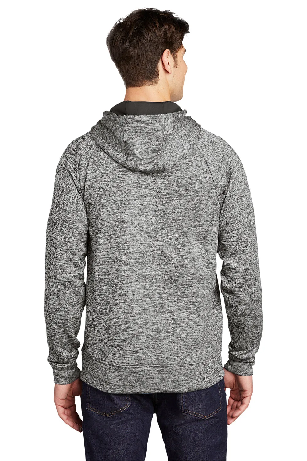 Sport-Tek Mens Electric Heather Moisture Wicking Fleece Hooded Sweatshirt Hoodie w/ Pouch Pocket - Black Electric
