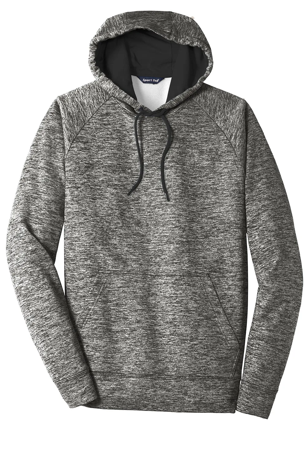 Sport-Tek Mens Electric Heather Moisture Wicking Fleece Hooded Sweatshirt Hoodie w/ Pouch Pocket - Black Electric