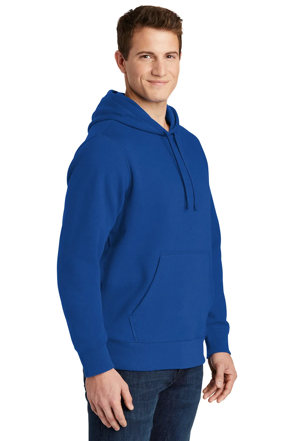 Sport-Tek Mens Shrink Resistant Fleece Hooded Sweatshirt Hoodie w/ Pouch Pocket - True Royal Blue
