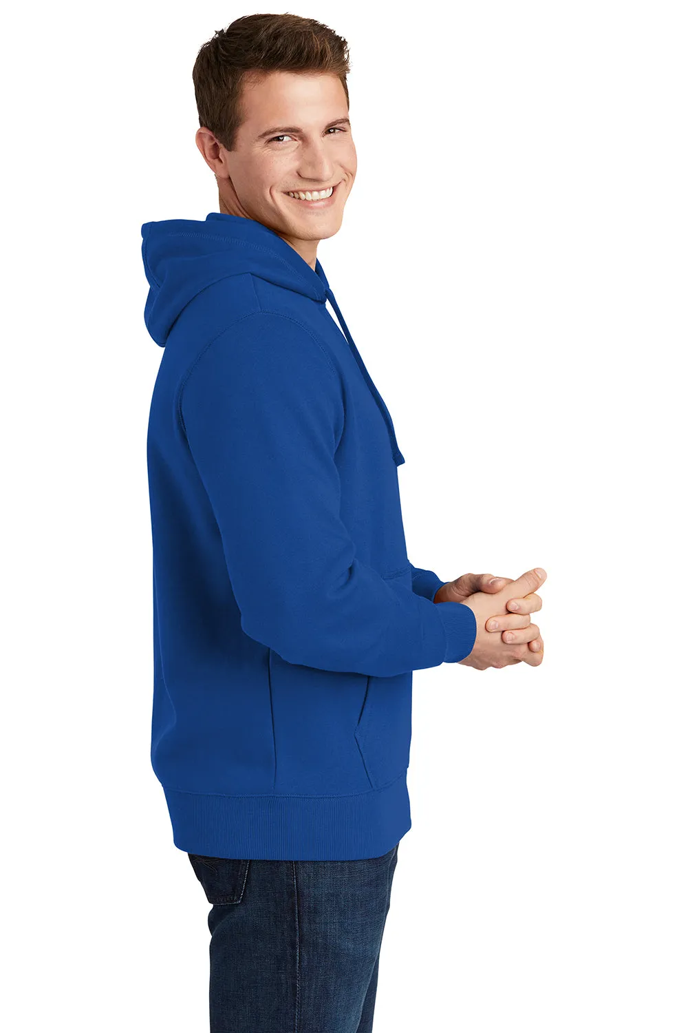 Sport-Tek Mens Shrink Resistant Fleece Hooded Sweatshirt Hoodie w/ Pouch Pocket - True Royal Blue