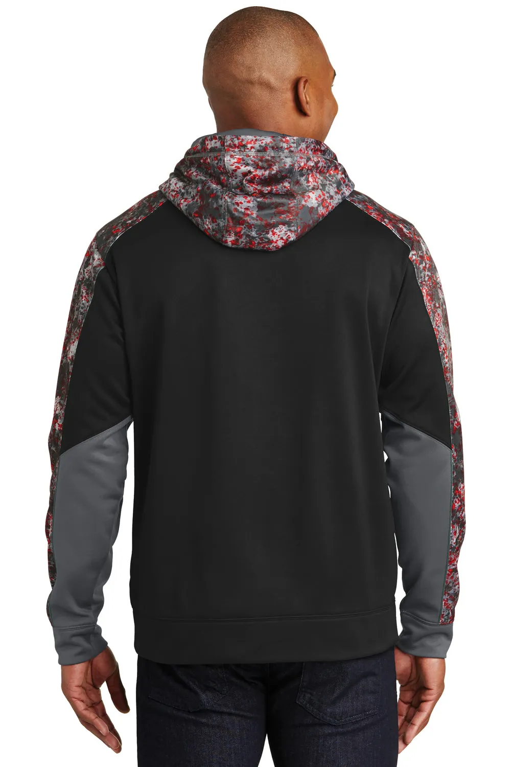Sport-Tek Mens Sport-Wick Mineral Freeze Moisture Wicking Fleece Hooded Sweatshirt Hoodie w/ Pouch Pocket - Deep Red/Black - Closeout