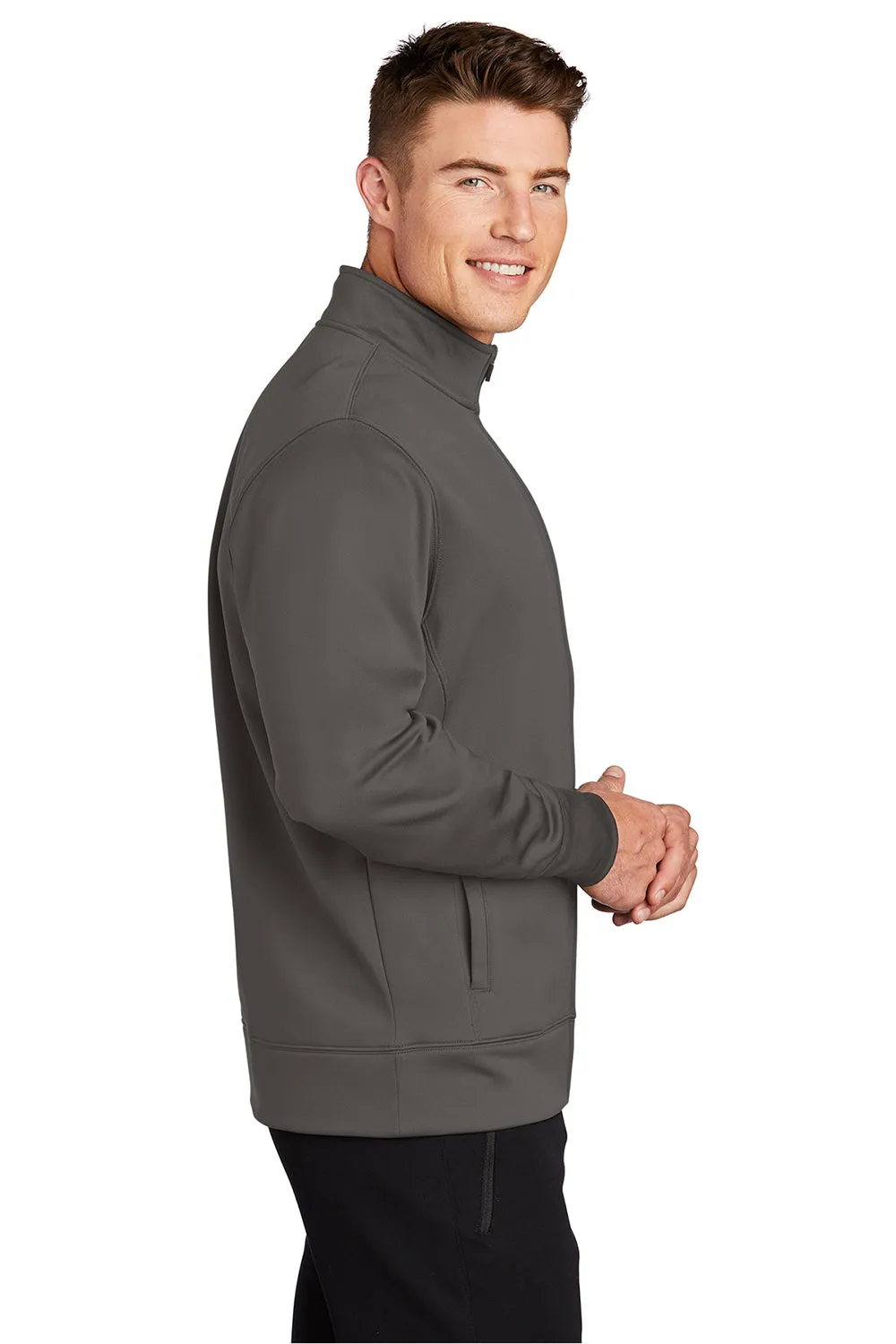 Sport-Tek Mens Sport-Wick Moisture Wicking Fleece Full Zip Sweatshirt w/ Pockets - Iron Grey