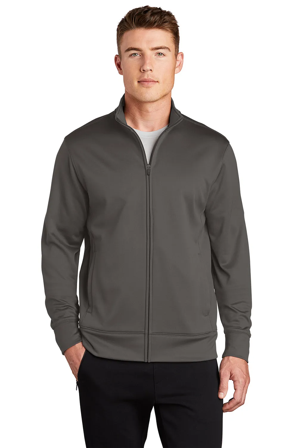 Sport-Tek Mens Sport-Wick Moisture Wicking Fleece Full Zip Sweatshirt w/ Pockets - Iron Grey