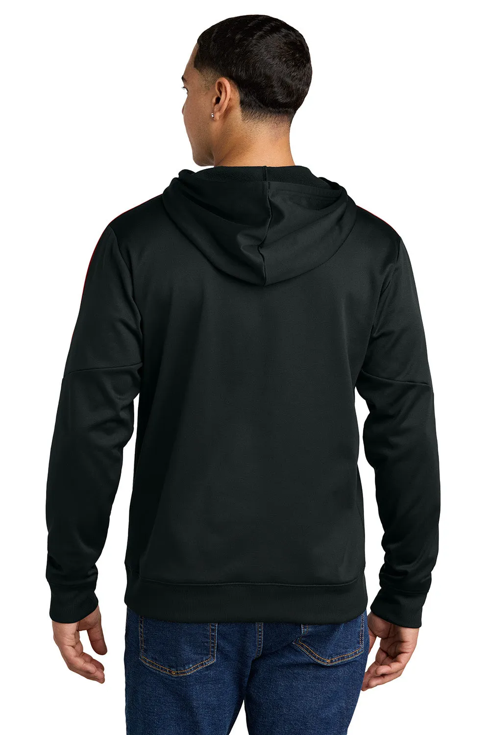 Sport-Tek Mens Sport-Wick Moisture Wicking United Fleece Hooded Sweatshirt Hoodie w/ Pouch Pocket - Black/Deep Red