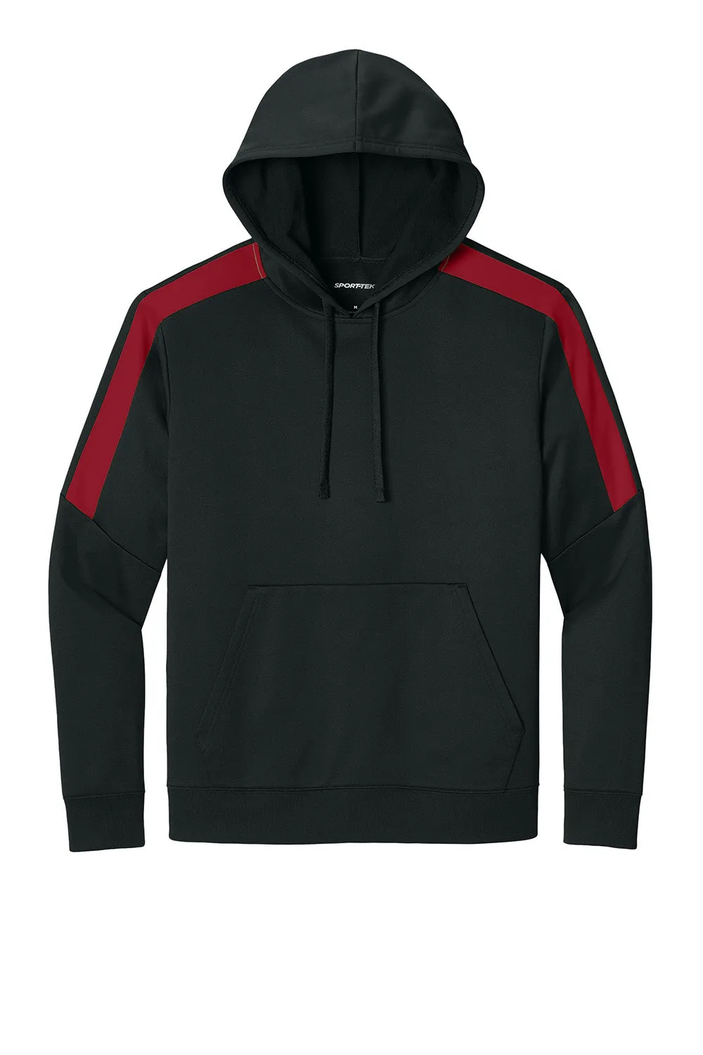 Sport-Tek Mens Sport-Wick Moisture Wicking United Fleece Hooded Sweatshirt Hoodie w/ Pouch Pocket - Black/Deep Red
