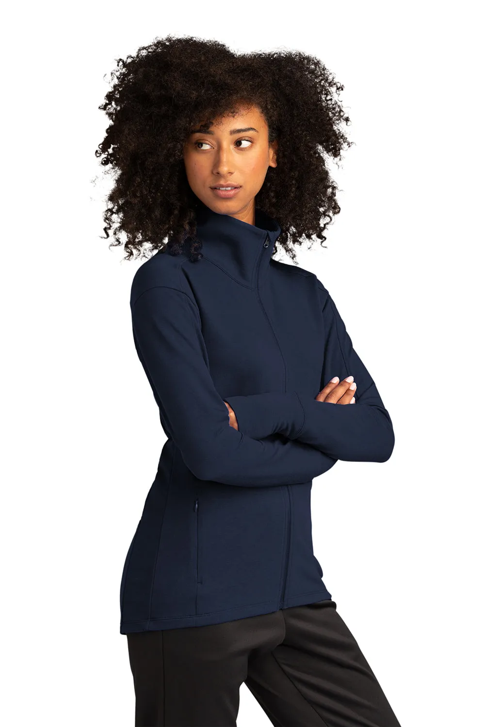 Sport-Tek Womens Flex Fleece Moisture Wicking Full Zip Sweatshirt w/ Pockets - True Navy Blue