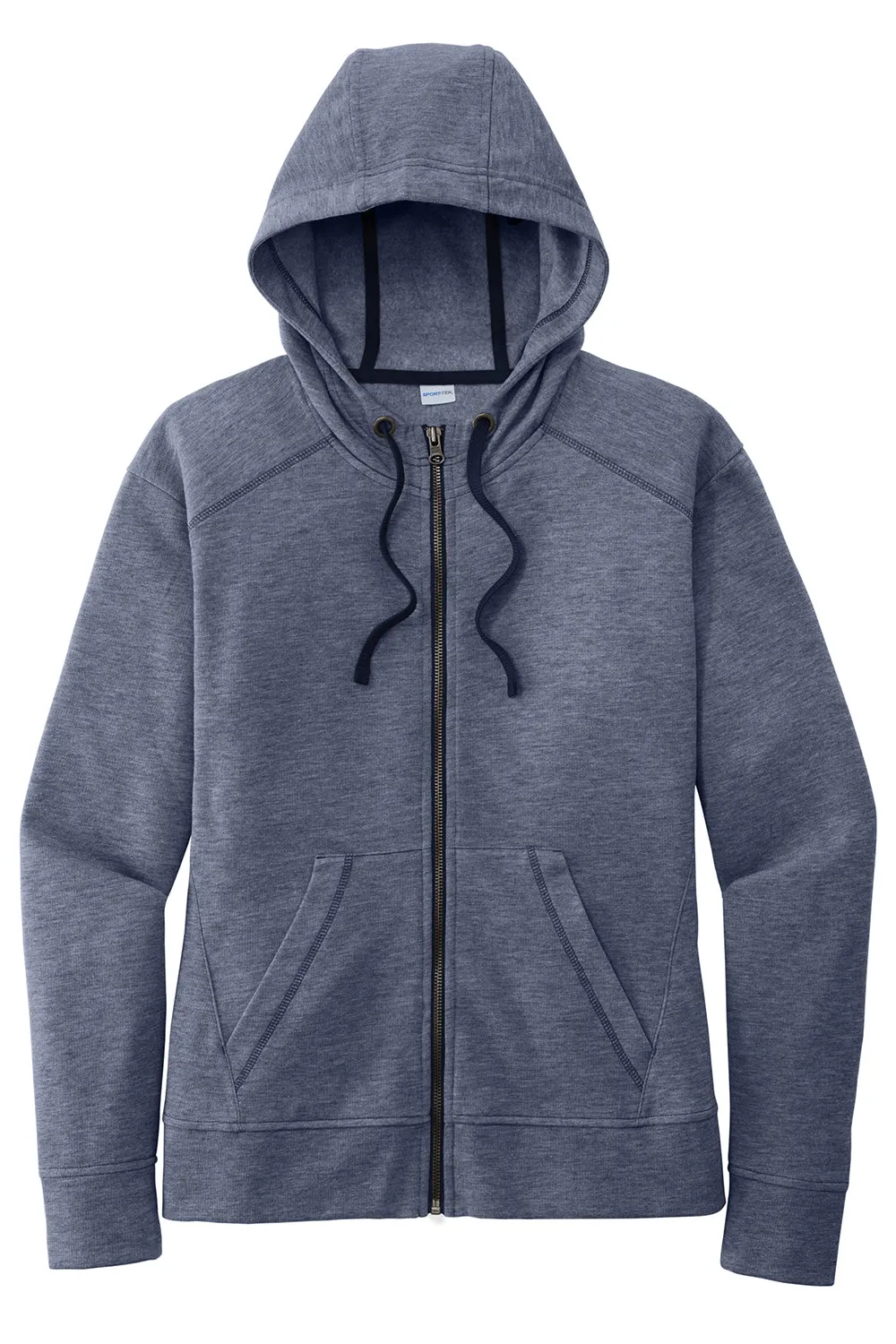 Sport-Tek Womens Moisture Wicking Fleece Full Zip Hooded Sweatshirt Hoodie w/ Pockets - Heather True Navy Blue