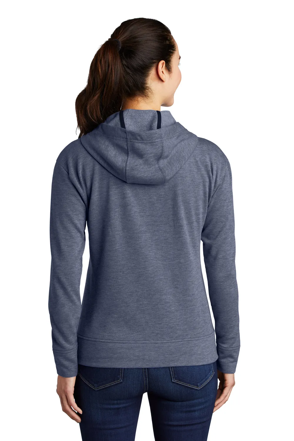 Sport-Tek Womens Moisture Wicking Fleece Full Zip Hooded Sweatshirt Hoodie w/ Pockets - Heather True Navy Blue