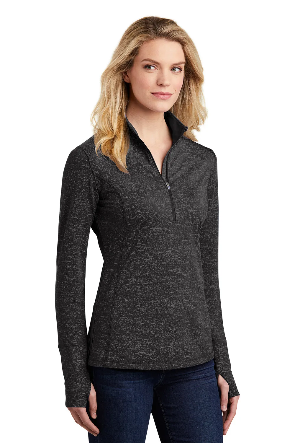 Sport-Tek Womens Sport-Wick Moisture Wicking 1/4 Zip Sweatshirt - Black - Closeout