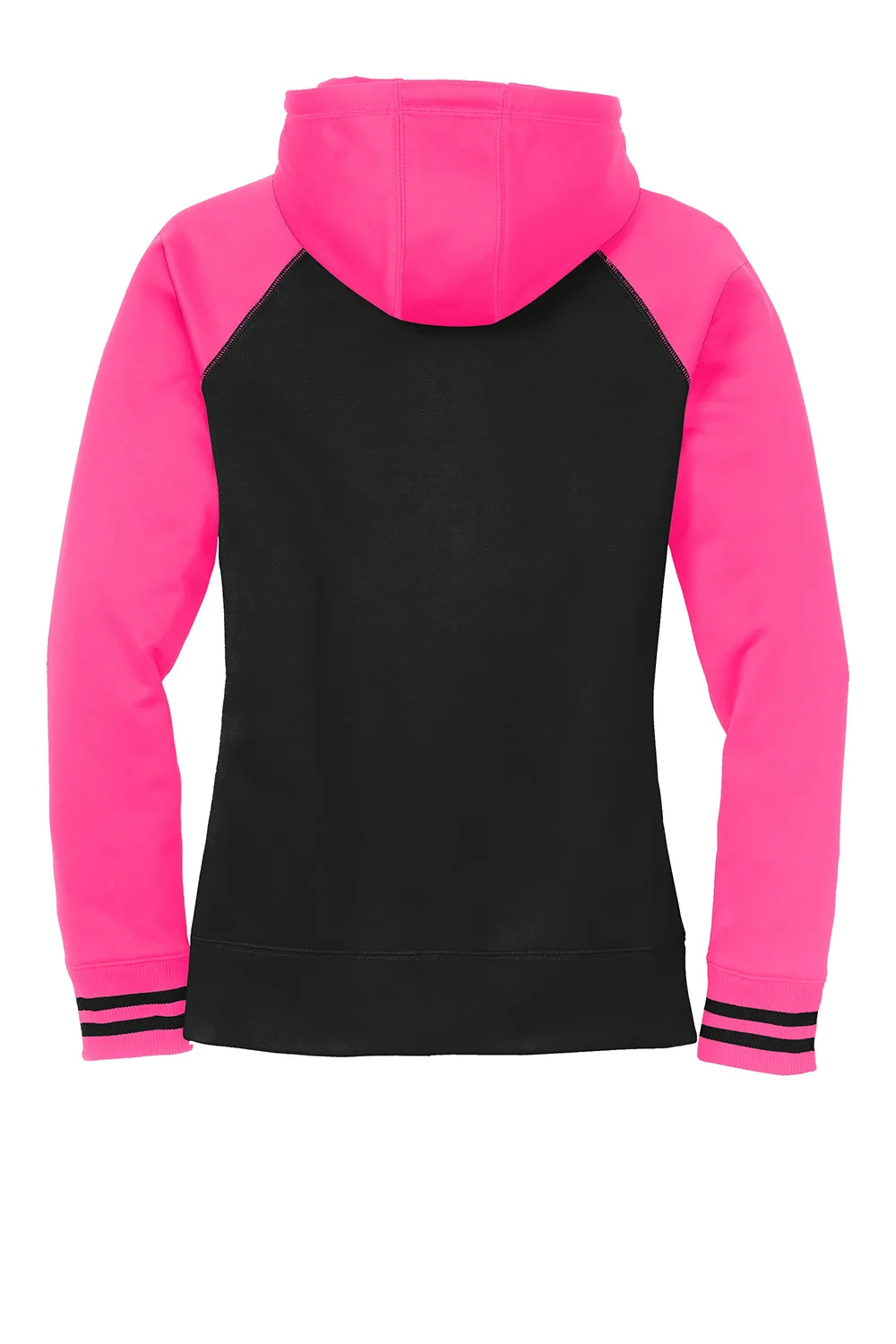 Sport-Tek Womens Sport-Wick Moisture Wicking Fleece Hooded Sweatshirt Hoodie w/ Pockets - Black/Neon Pink