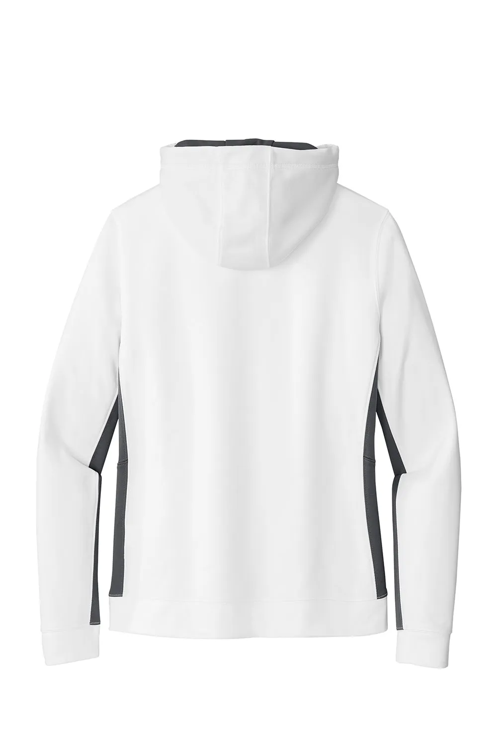 Sport-Tek Womens Sport-Wick Moisture Wicking Fleece Hooded Sweatshirt Hoodie w/ Pouch Pocket - White/Dark Smoke Grey - Closeout