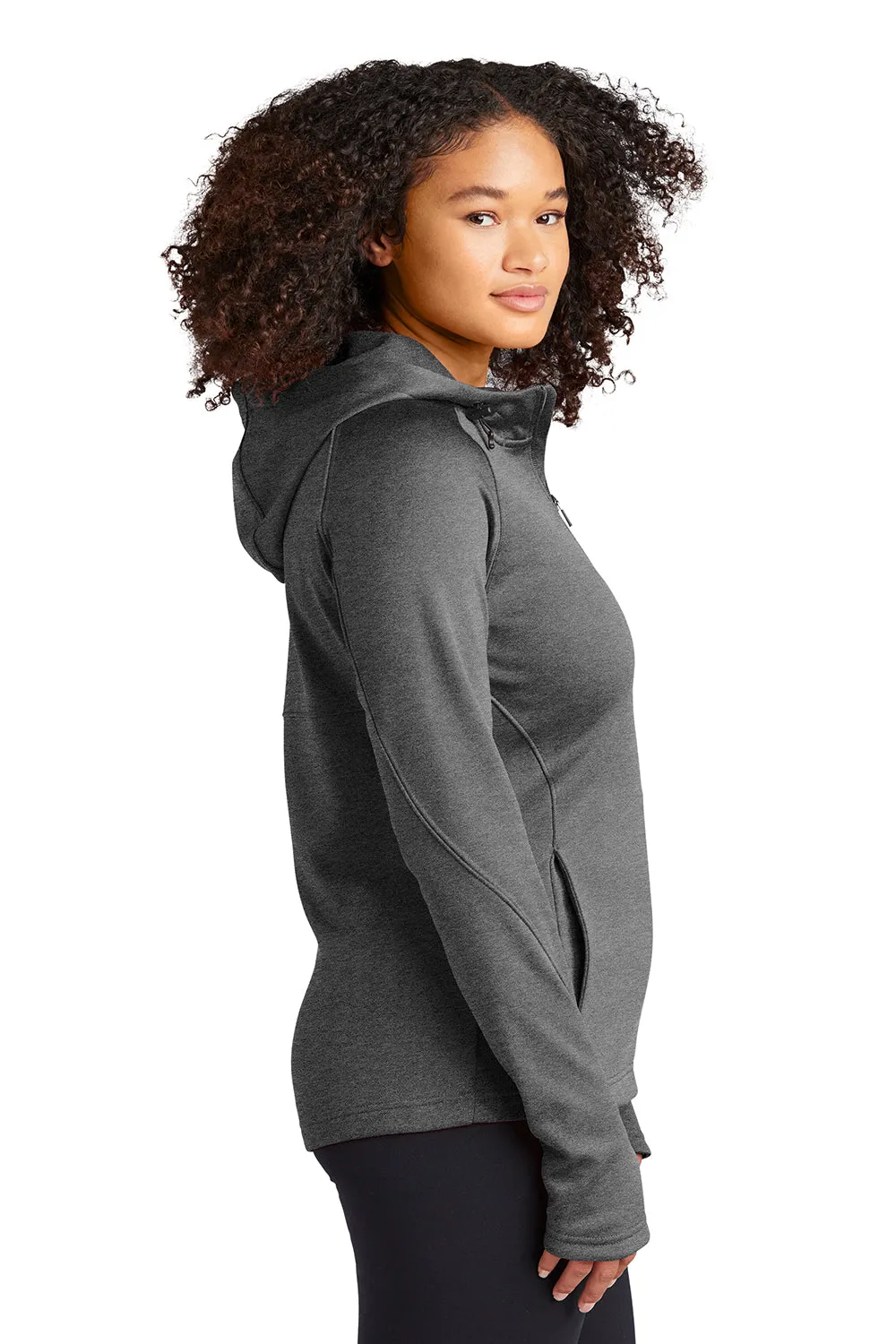 Sport-Tek Womens Tech Moisture Wicking Fleece Full Zip Hooded Sweatshirt Hoodie w/ Pockets - Heather Graphite Grey