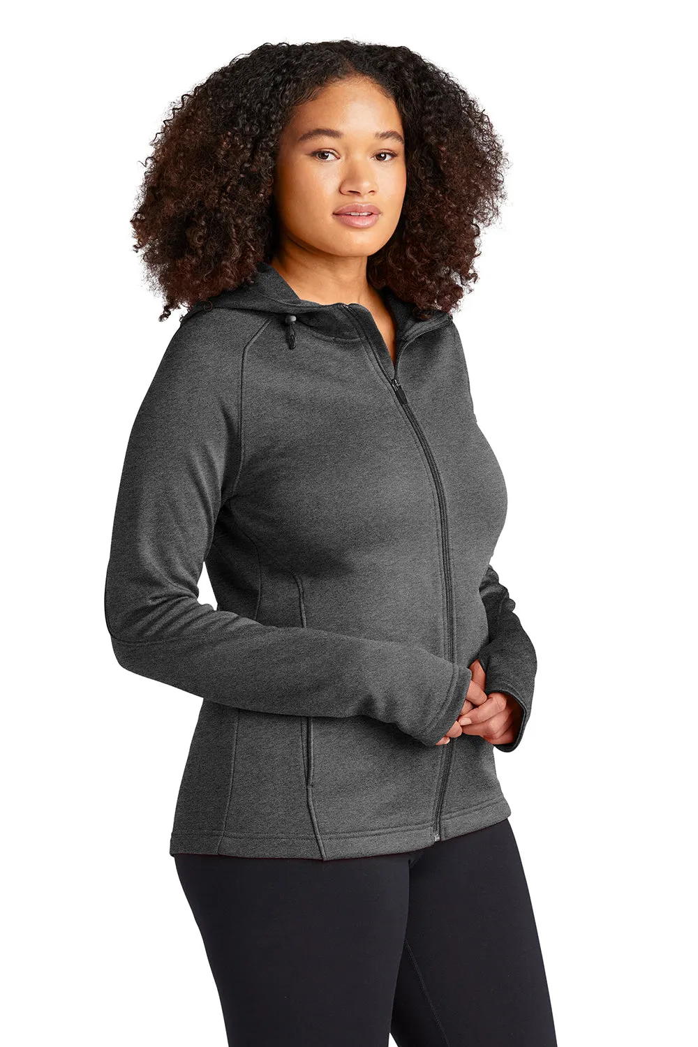 Sport-Tek Womens Tech Moisture Wicking Fleece Full Zip Hooded Sweatshirt Hoodie w/ Pockets - Heather Graphite Grey