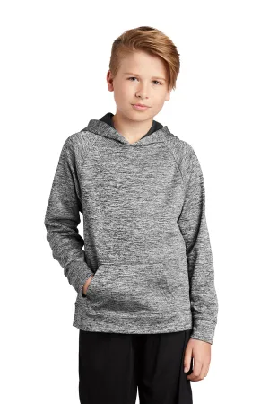 Sport-Tek Youth Electric Heather Moisture Wicking Fleece Hooded Sweatshirt Hoodie w/ Pouch Pocket - Black Electric