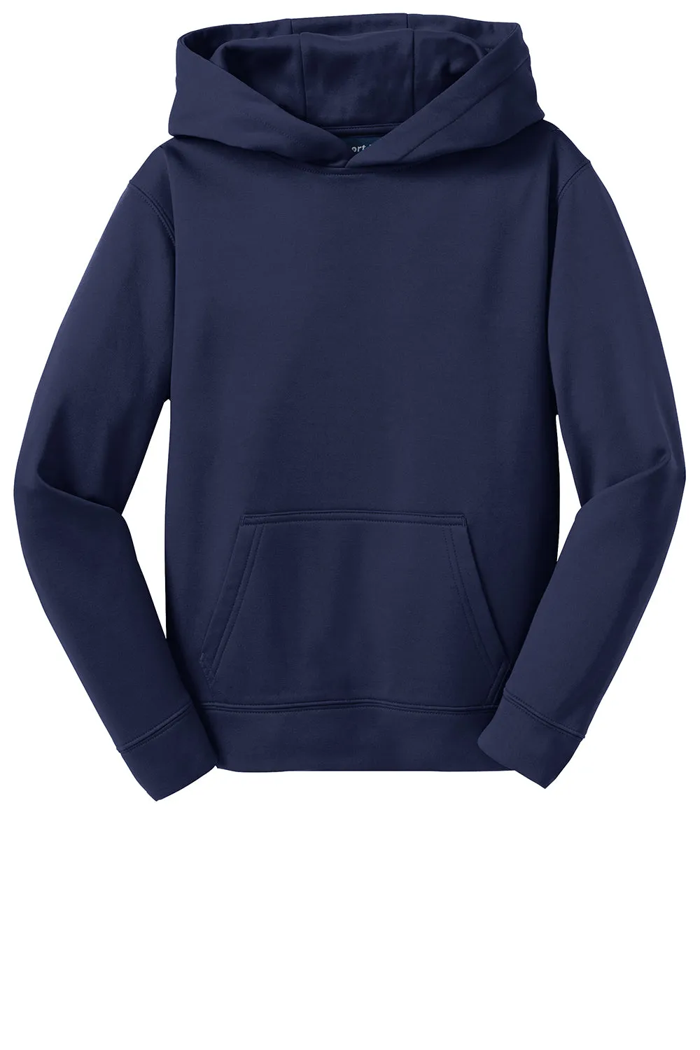 Sport-Tek Youth Sport-Wick Moisture Wicking Fleece Hooded Sweatshirt Hoodie w/ Pouch Pocket - Navy Blue