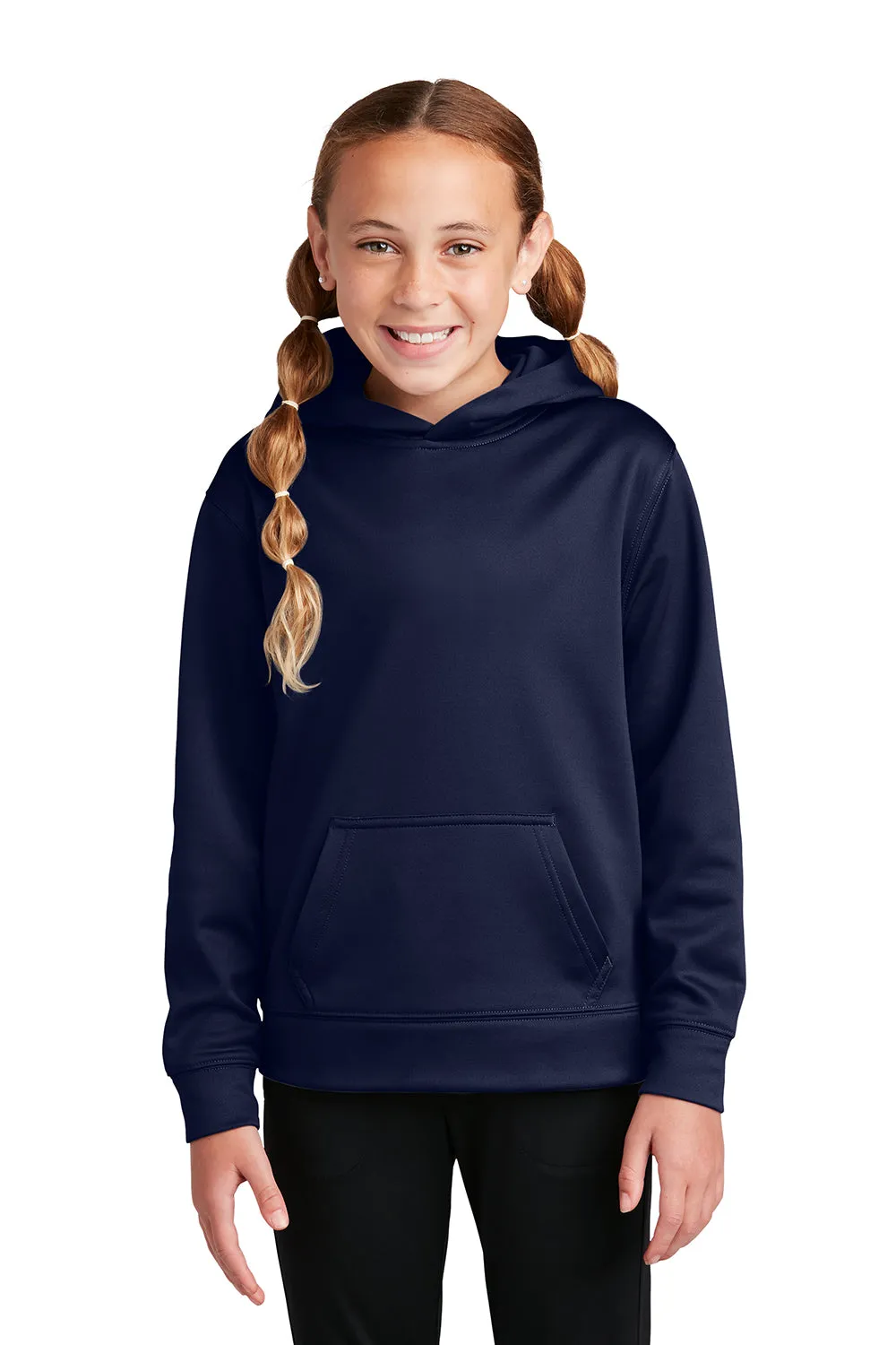 Sport-Tek Youth Sport-Wick Moisture Wicking Fleece Hooded Sweatshirt Hoodie w/ Pouch Pocket - Navy Blue