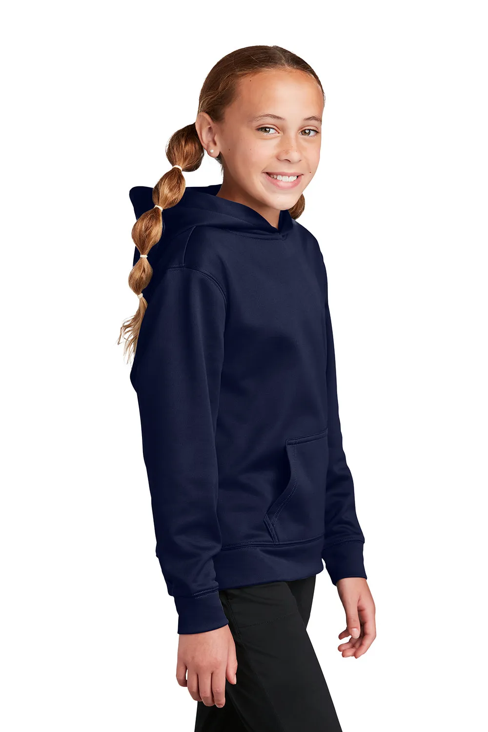Sport-Tek Youth Sport-Wick Moisture Wicking Fleece Hooded Sweatshirt Hoodie w/ Pouch Pocket - Navy Blue