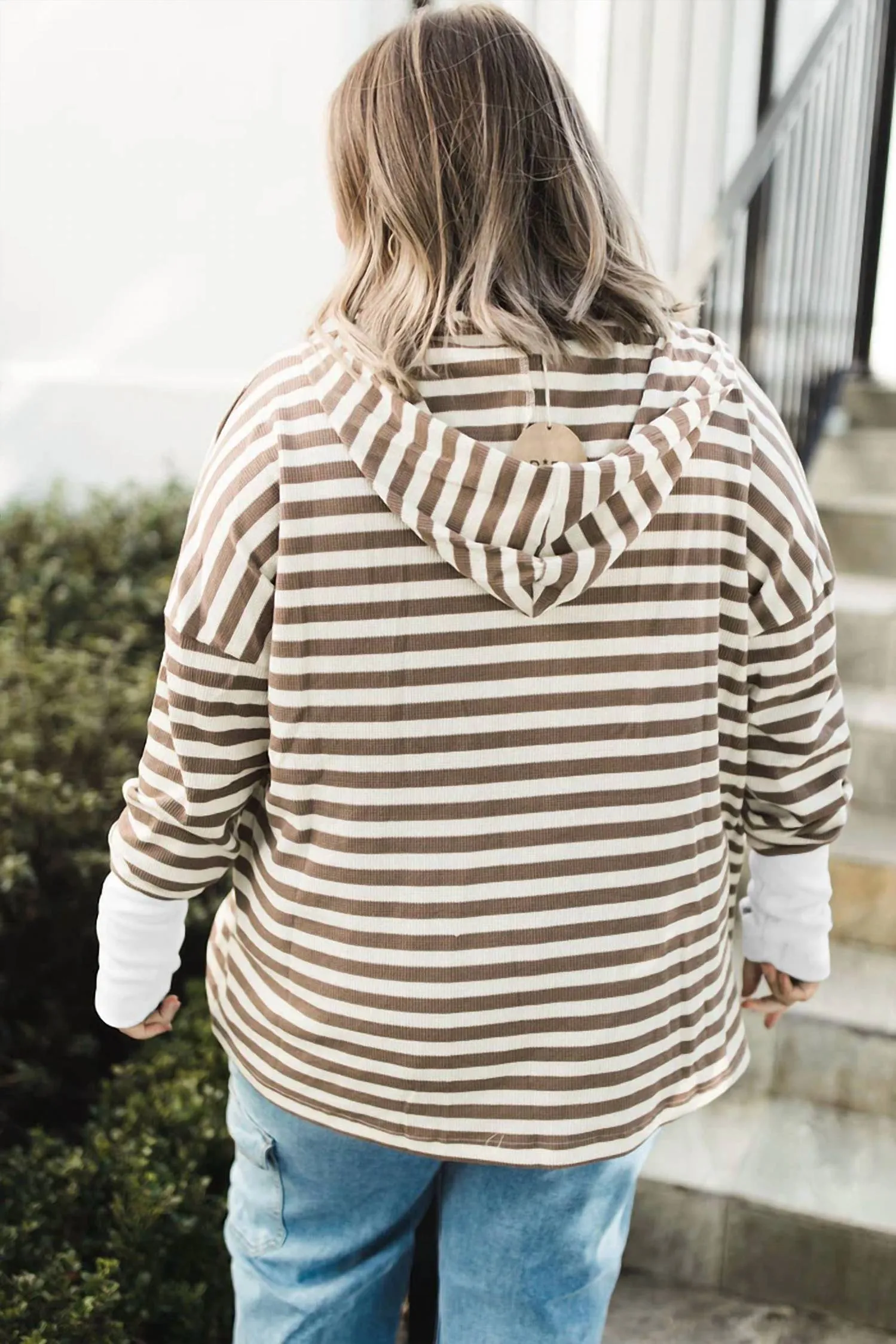 Stripe Drop Sleeve Hoodie In Brown