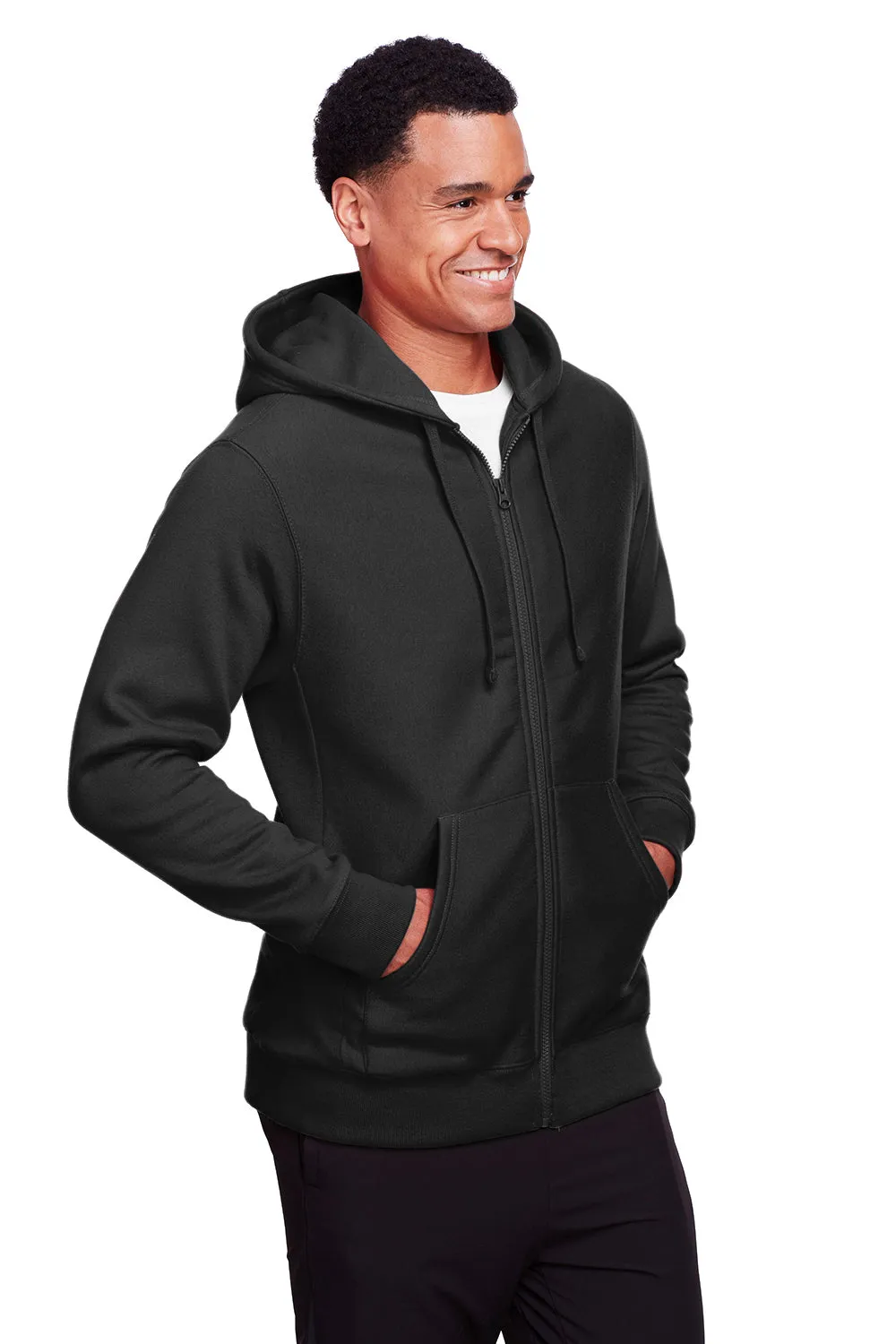 Team 365 Mens Zone HydroSport Fleece Water Resistant Full Zip Hooded Sweatshirt Hoodie w/ Pockets - Black