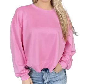 Thoughts Of You Relaxed Round Neck Cropped Sweatshirt In Hibiscus