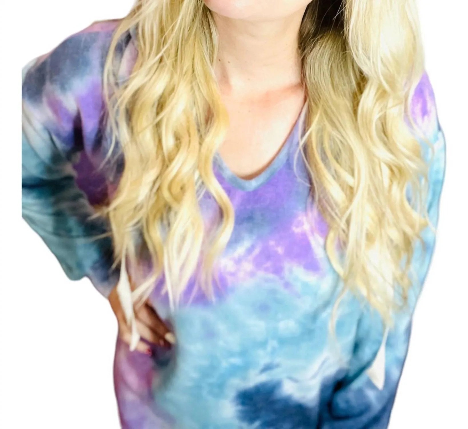 Tiedye Brushed Bubble Sleeve Hoodie In Purple