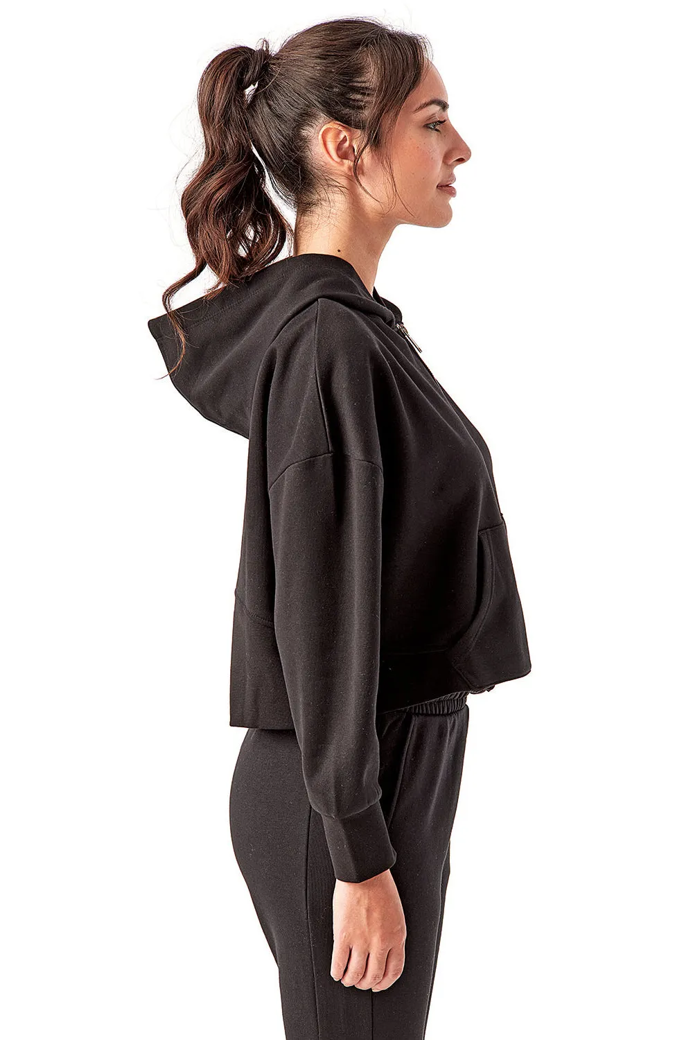 TriDri Womens Alice 1/4 Zip Hooded Sweatshirt Hoodie w/ Pouch Pocket - Black