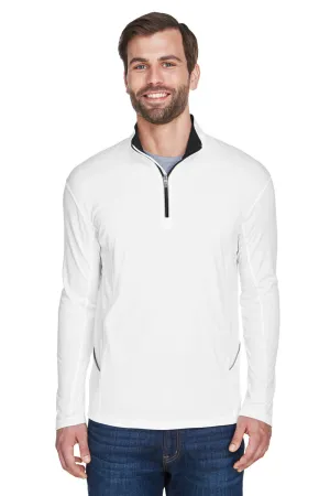 UltraClub Mens Cool & Dry Moisture Wicking 1/4 Zip Sweatshirt w/ Pocket - White