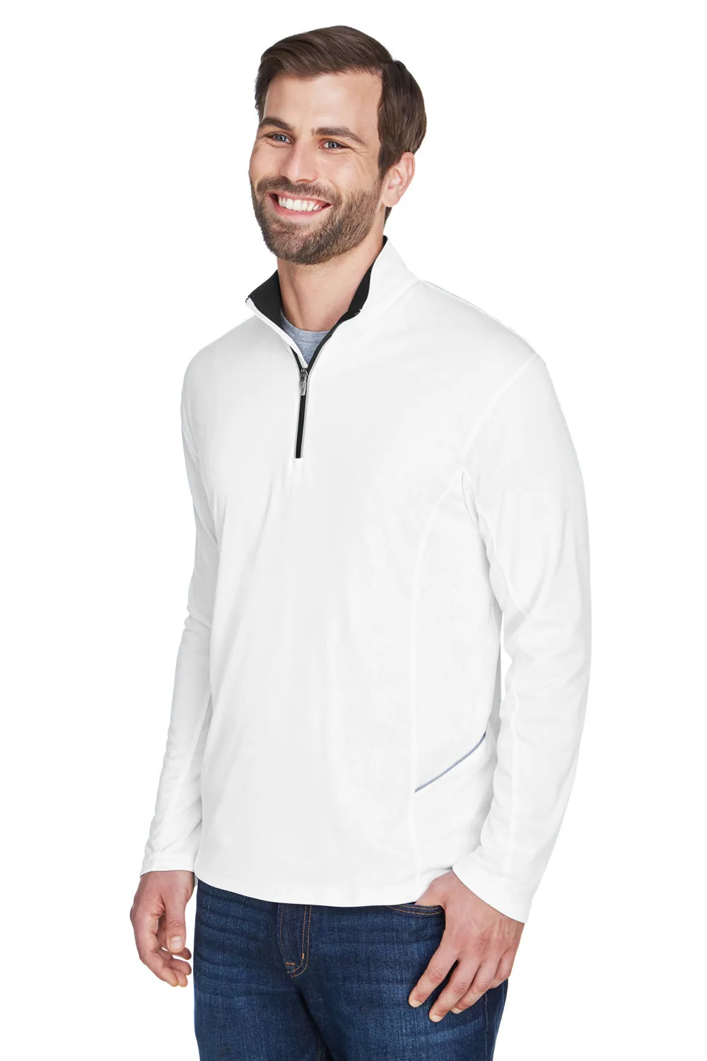UltraClub Mens Cool & Dry Moisture Wicking 1/4 Zip Sweatshirt w/ Pocket - White
