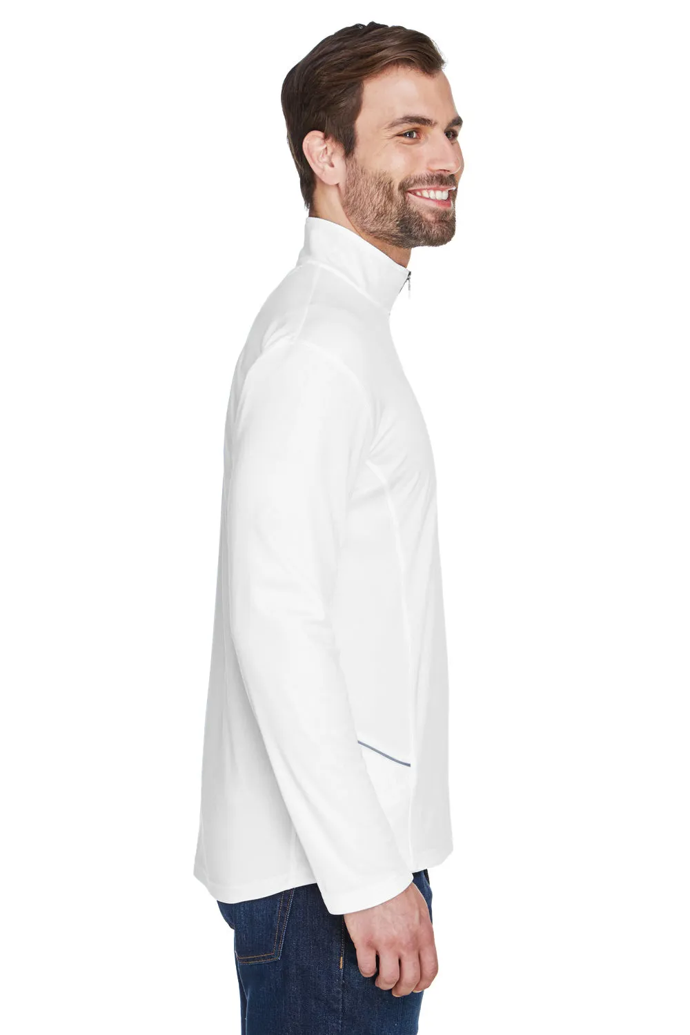 UltraClub Mens Cool & Dry Moisture Wicking 1/4 Zip Sweatshirt w/ Pocket - White