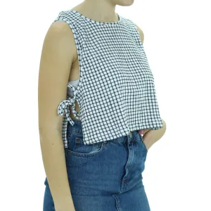 Women's Plaid Crop Top,White/Black