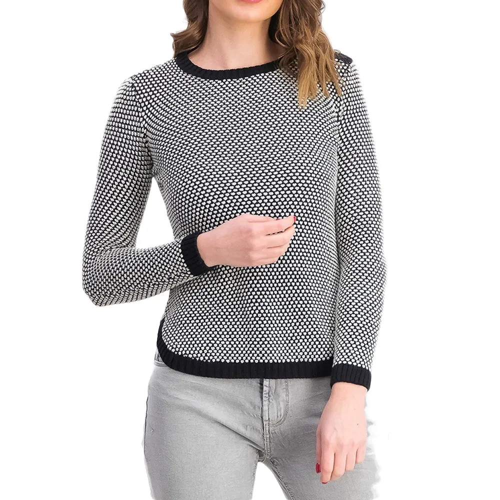 Women's Textured Knit Sweater,Black/White