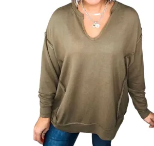 Worth The Wait Pullover In Olive