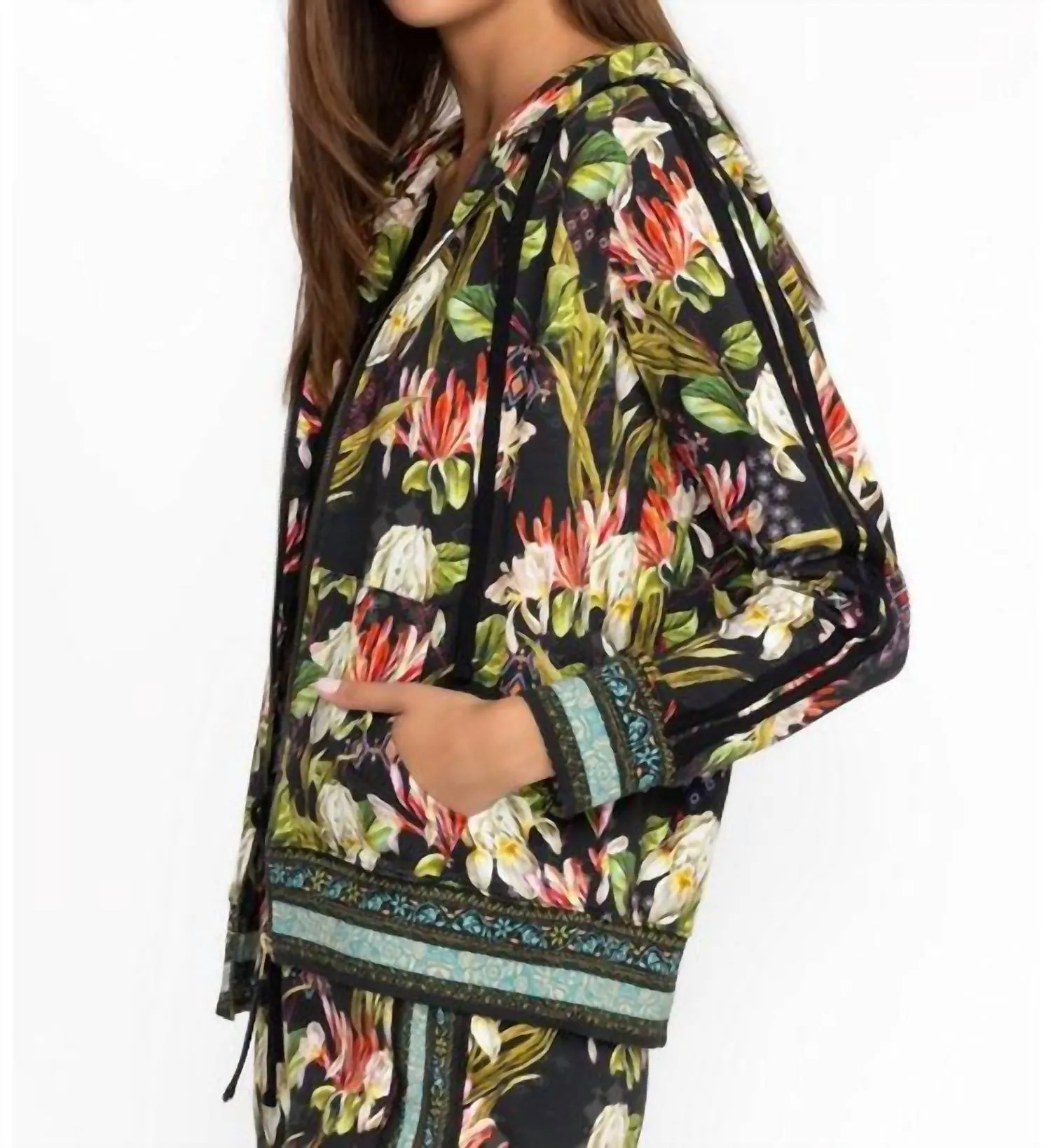 Zip Front Hoodie With Tape In Iris Whisper Scarf Print