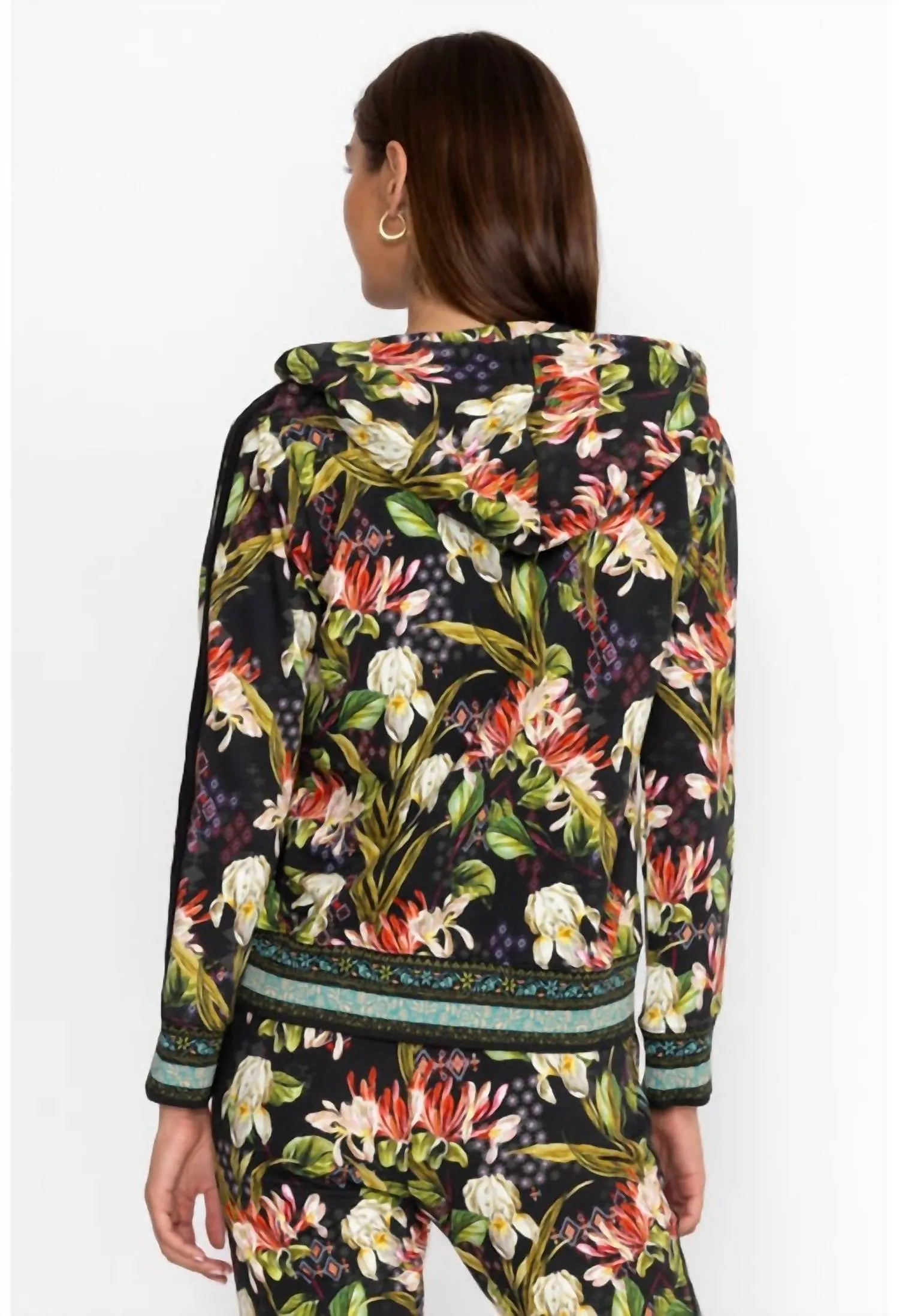 Zip Front Hoodie With Tape In Iris Whisper Scarf Print